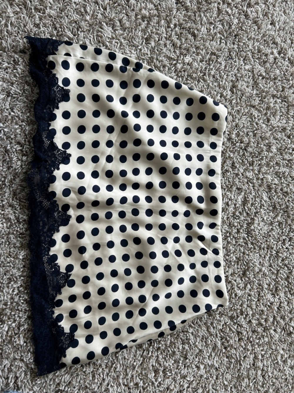 Blue Polka Dot Satin skort with Lace Trim